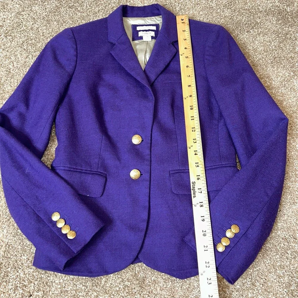 J. Crew blazer school boy jacket purple gold hardware wool blend SZ 0 - Picture 5 of 9